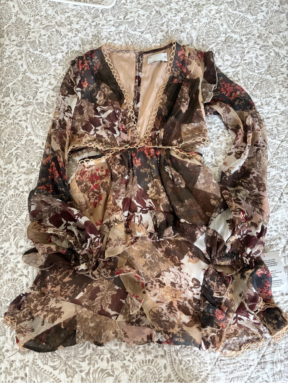 ASOS Brown Multi Floral Sheer Mini Dress